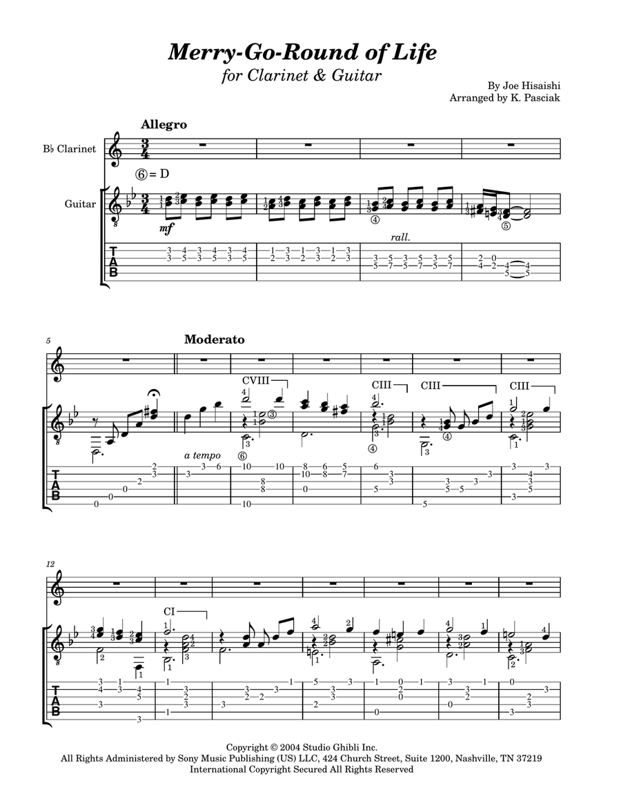 Merry-go-round Of Life B-Flat Clarinet scores gallery preview page 3