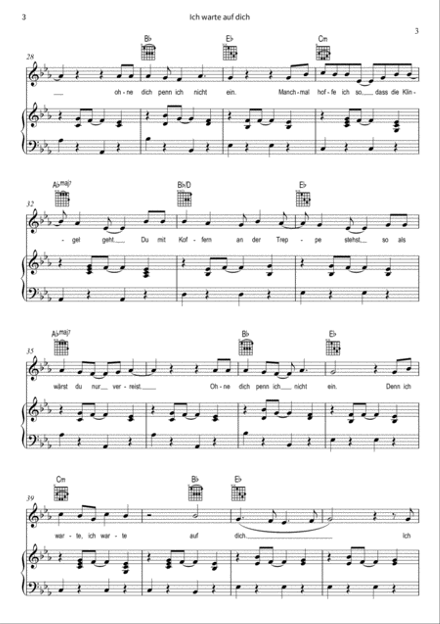 Ich warte auf dich Piano, Vocal, Guitar scores gallery preview page 5