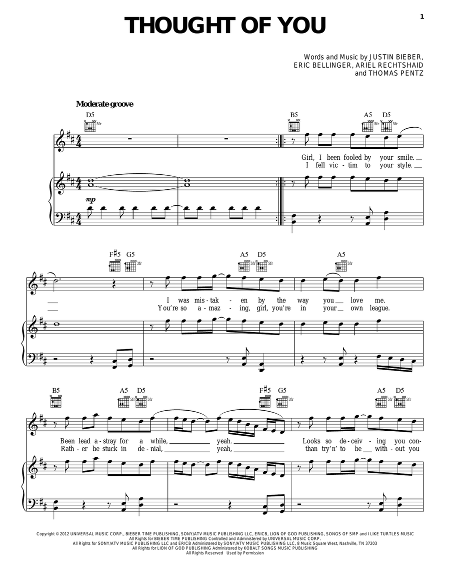 Thought Of You Thought Of You Piano, Vocal, Guitar scores gallery preview page 1