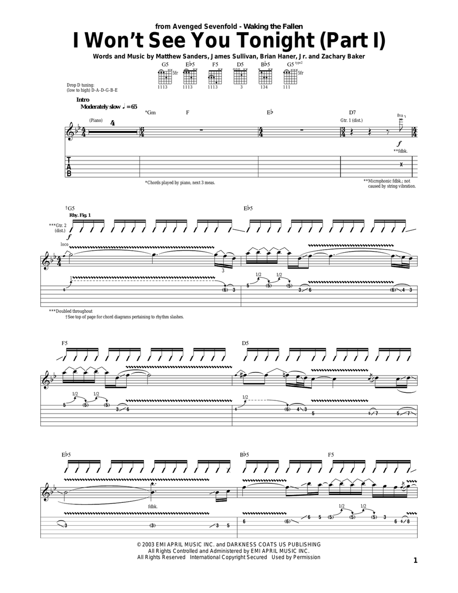 I Won't See You Tonight (Part I) Acoustic Guitar scores gallery preview page 1