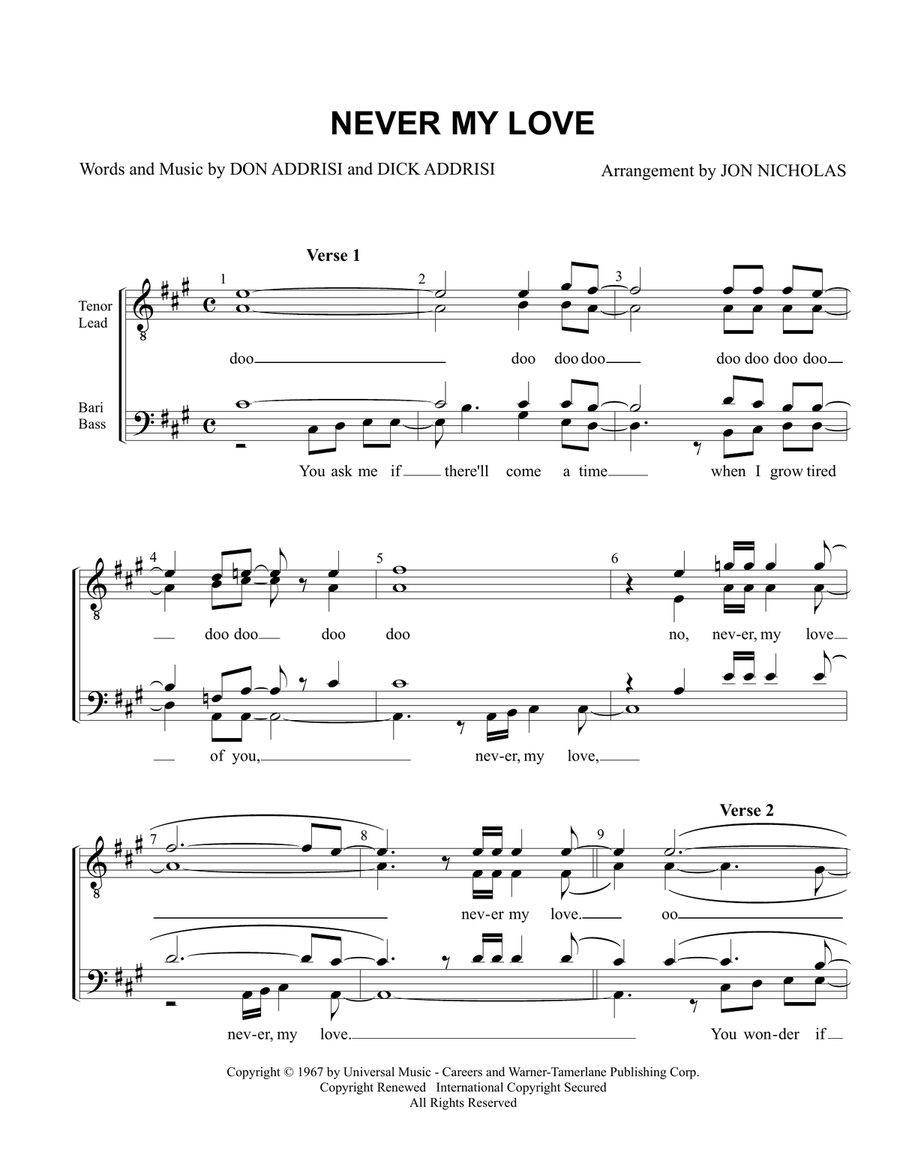 Never My Love Never My Love TTBB scores gallery preview page 1