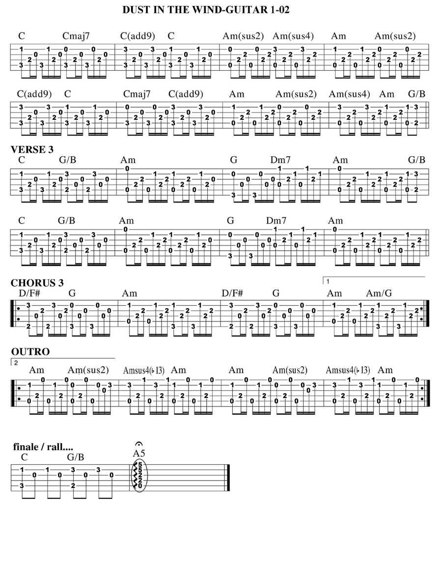 Dust In The Wind Guitar Tablature scores gallery preview page 2