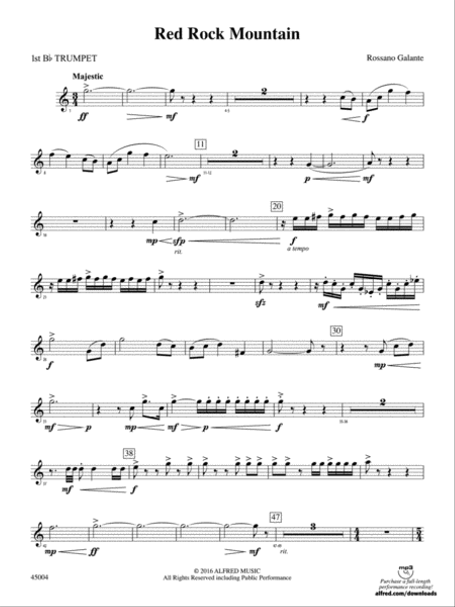 Red Rock Mountain: 1st B-flat Trumpet Concert Band scores gallery preview page 1