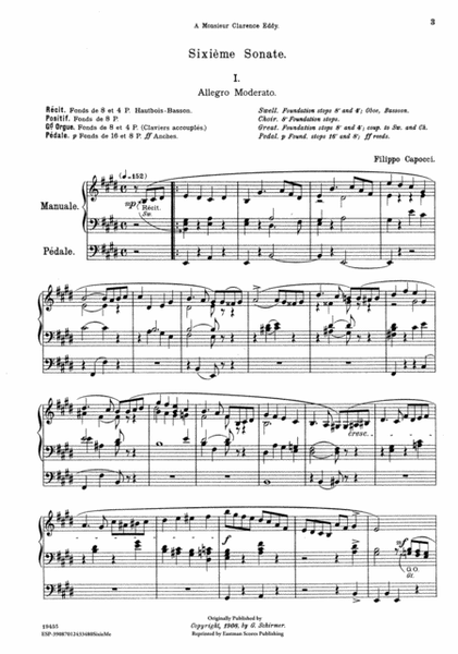 Sixieme sonate pour orgue en mi majeur