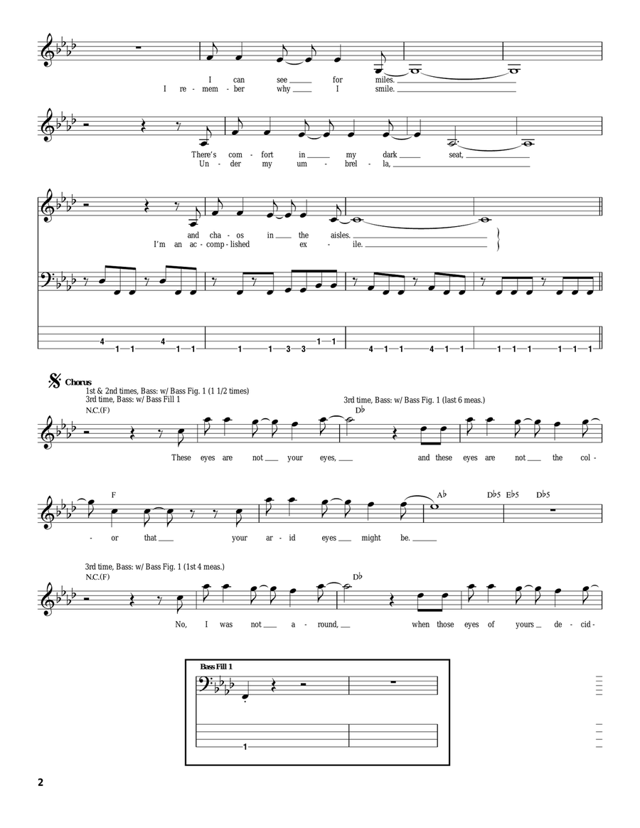 Under My Umbrella Bass Guitar Tablature scores gallery preview page 2
