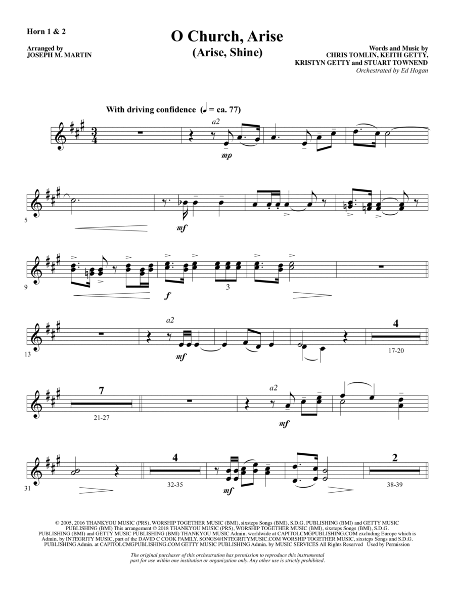 O Church, Arise (Arise, Shine) - F Horn 1 & 2 Choir scores gallery preview page 1