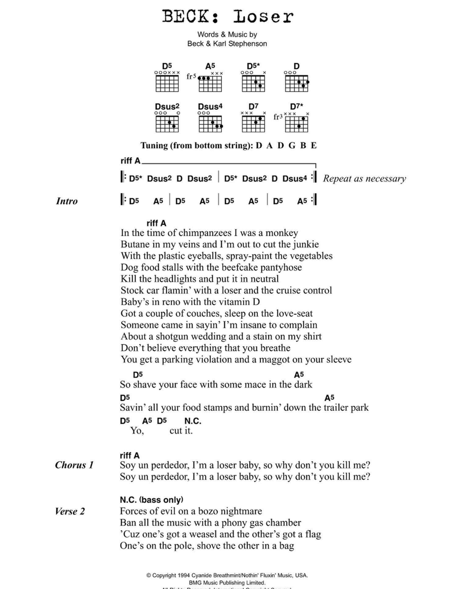 Loser Easy Guitar scores gallery preview page 1