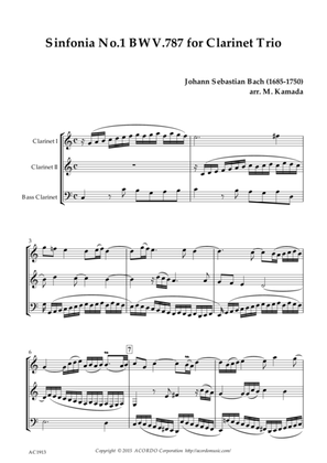 Sinfonia No.1 BWV.787 for Clarinet Trio