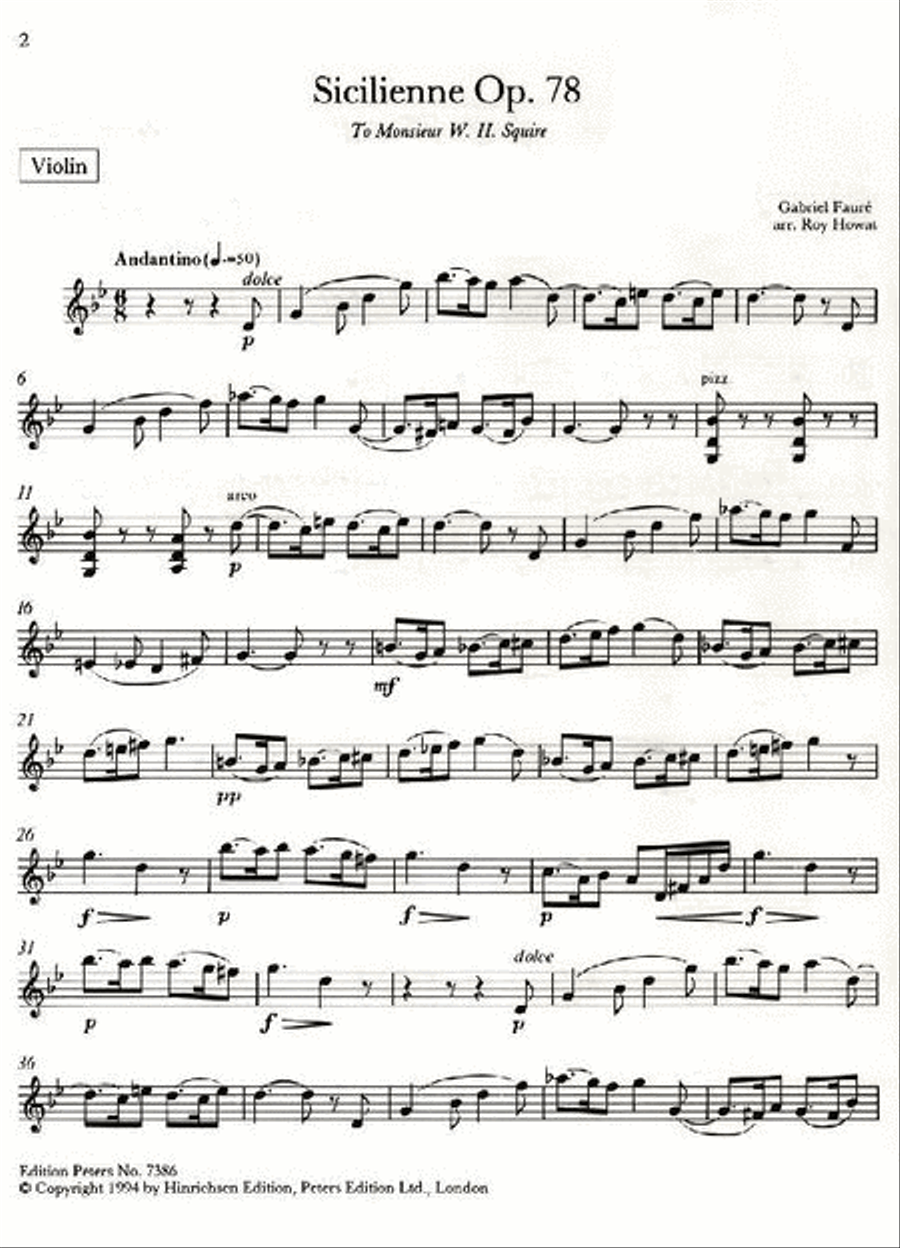 Sicilienne Op. 78 (Arranged for Violin [Viola] and Piano) Viola scores gallery preview page 3
