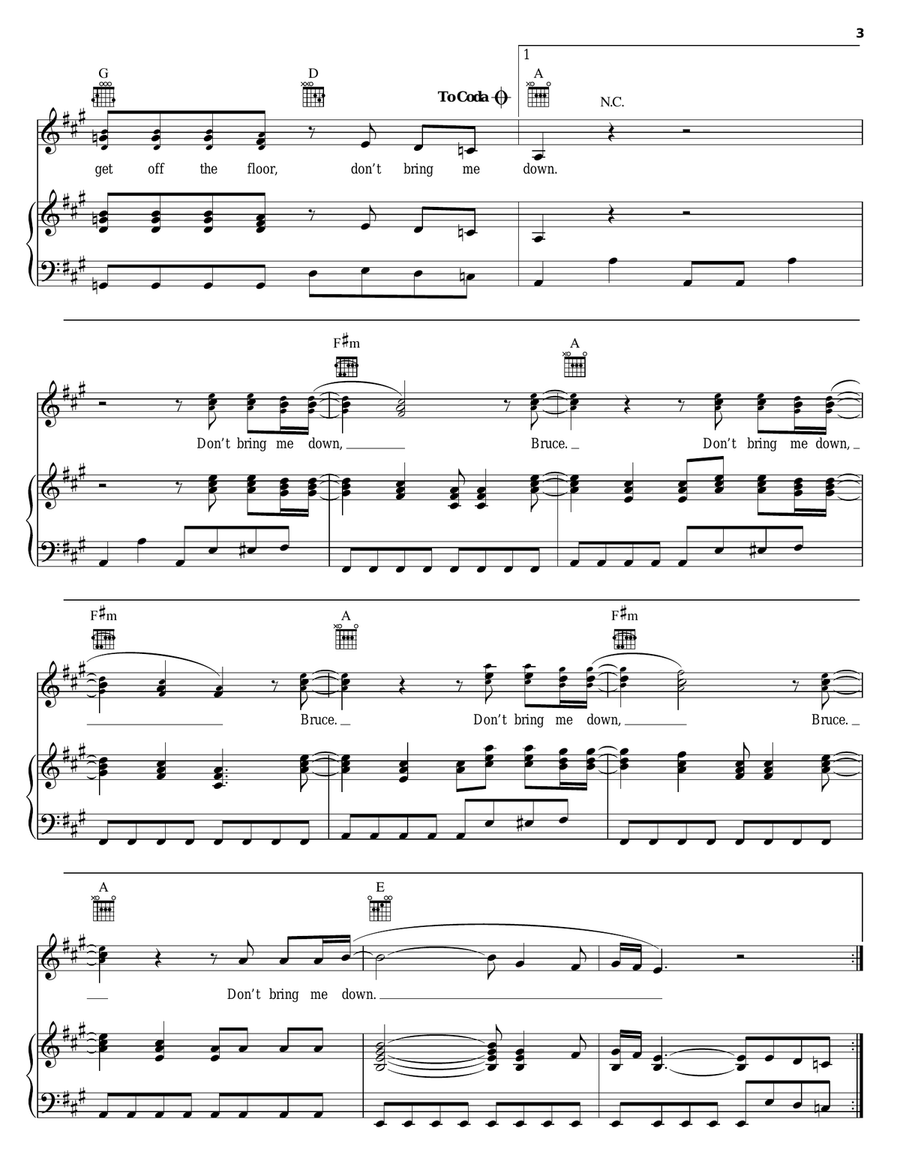 Don't Bring Me Down Piano, Vocal, Guitar scores gallery preview page 3