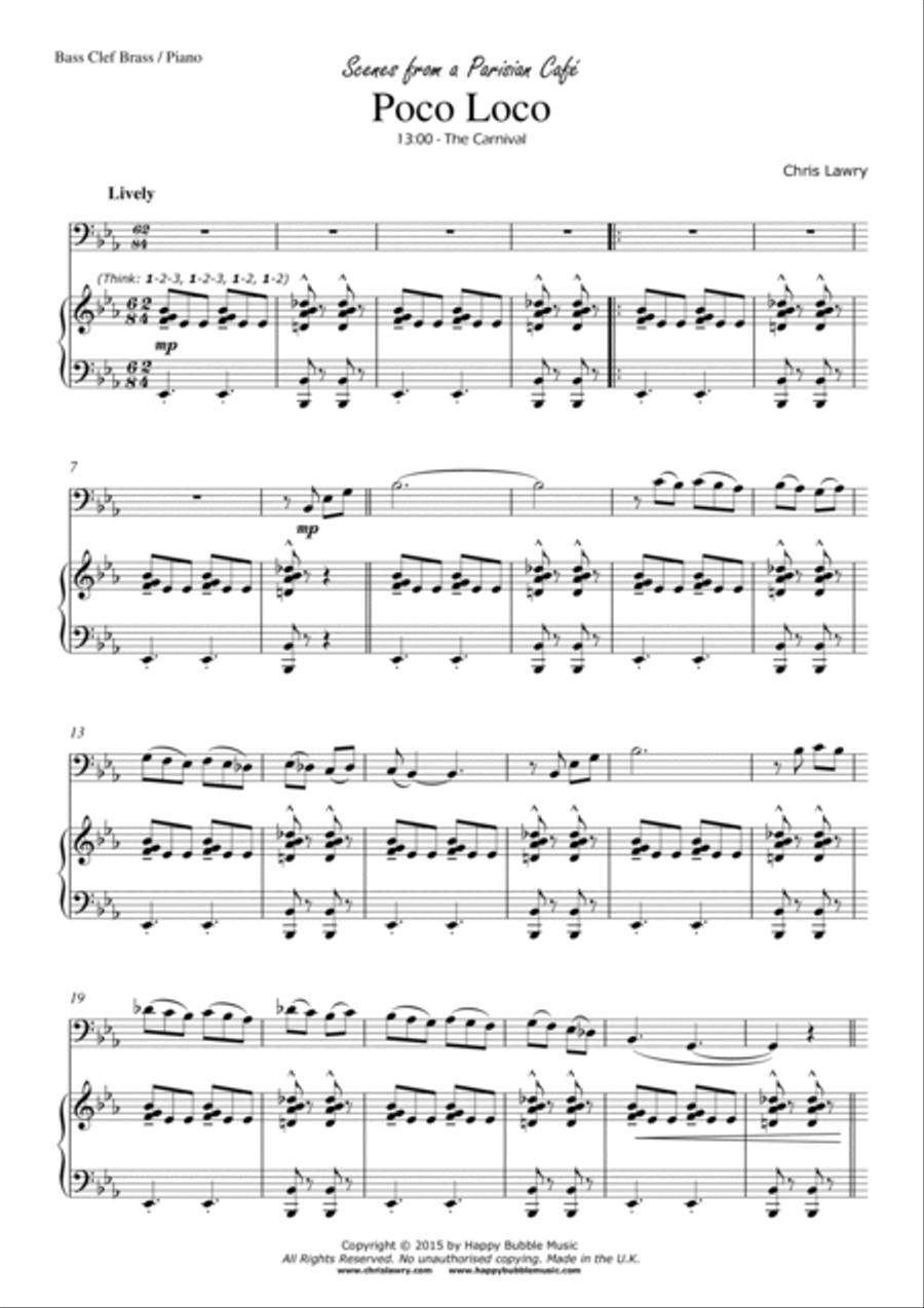 Poco Loco - for Low Brass [Bass Clef] & Piano (from Scenes from a Parisian Cafe) Brass Duet scores gallery preview page 3
