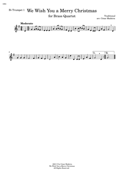 We Wish You A Merry Christmas - Brass Quartet (Full Score and Parts) image number null
