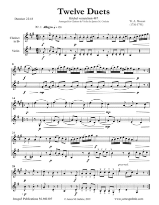Mozart: 12 Duets K. 487 for Clarinet & Violin