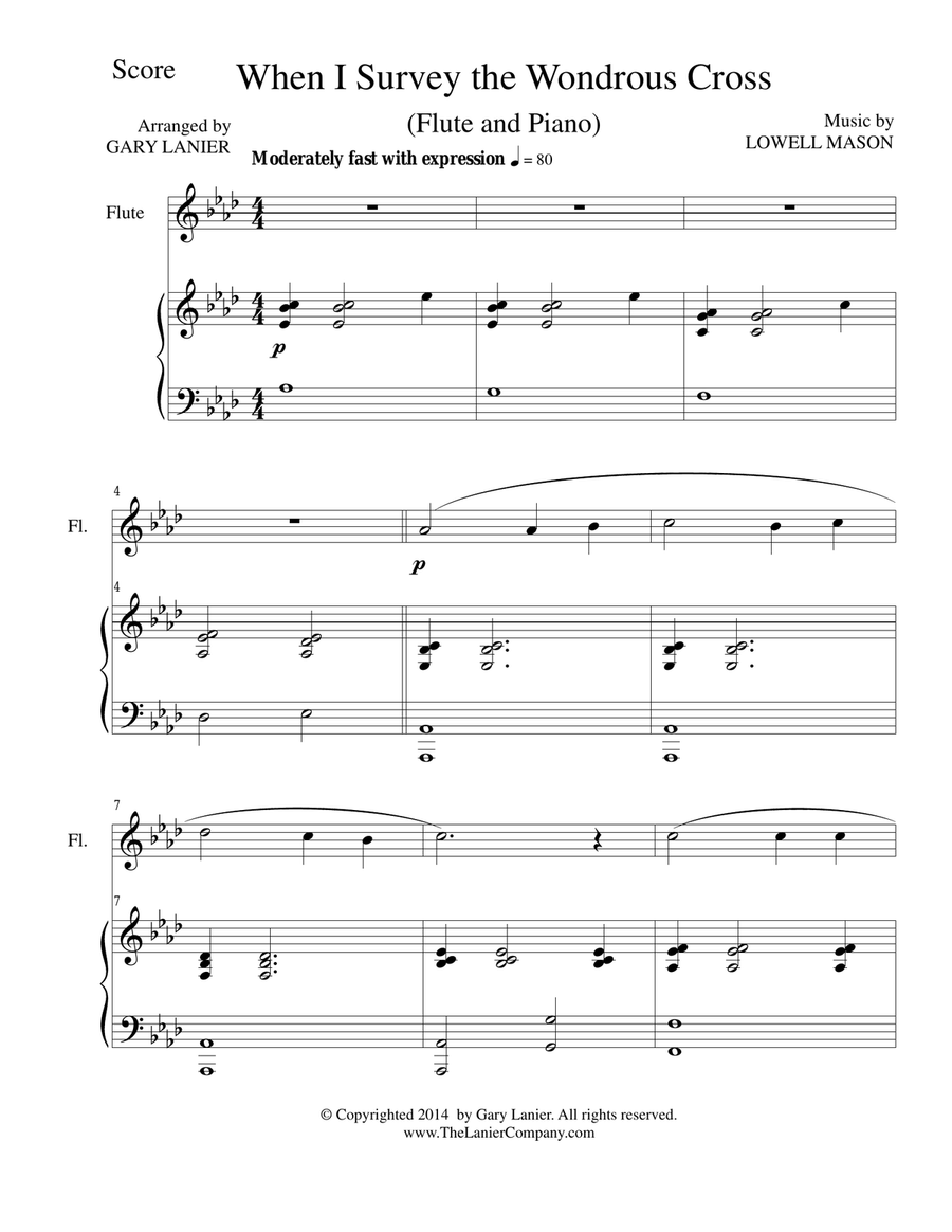 WHEN I SURVEY THE WONDROUS CROSS (Flute/Piano and Flute Part) Flute Solo scores gallery preview page 1