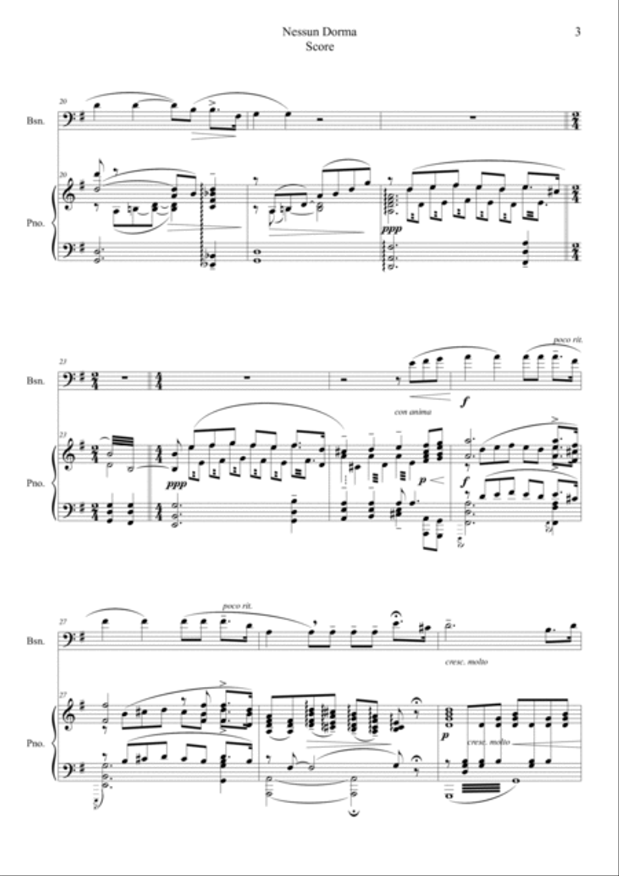 Nessun Dorma (Opera Turandot aria) Bassoon scores gallery preview page 3