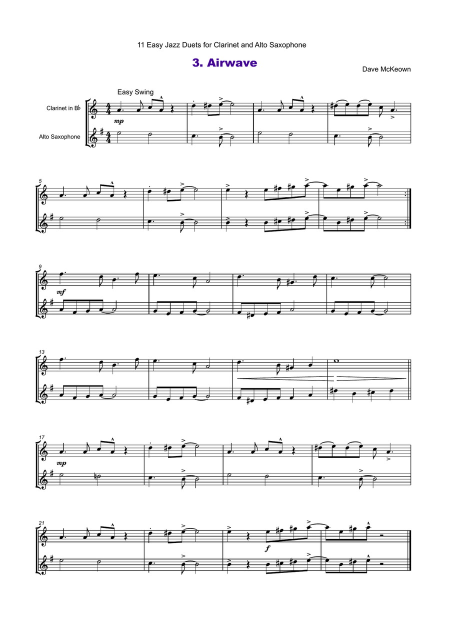 11 Easy Jazz Duets for Clarinet and Alto Saxophone Woodwind Duet scores gallery preview page 4