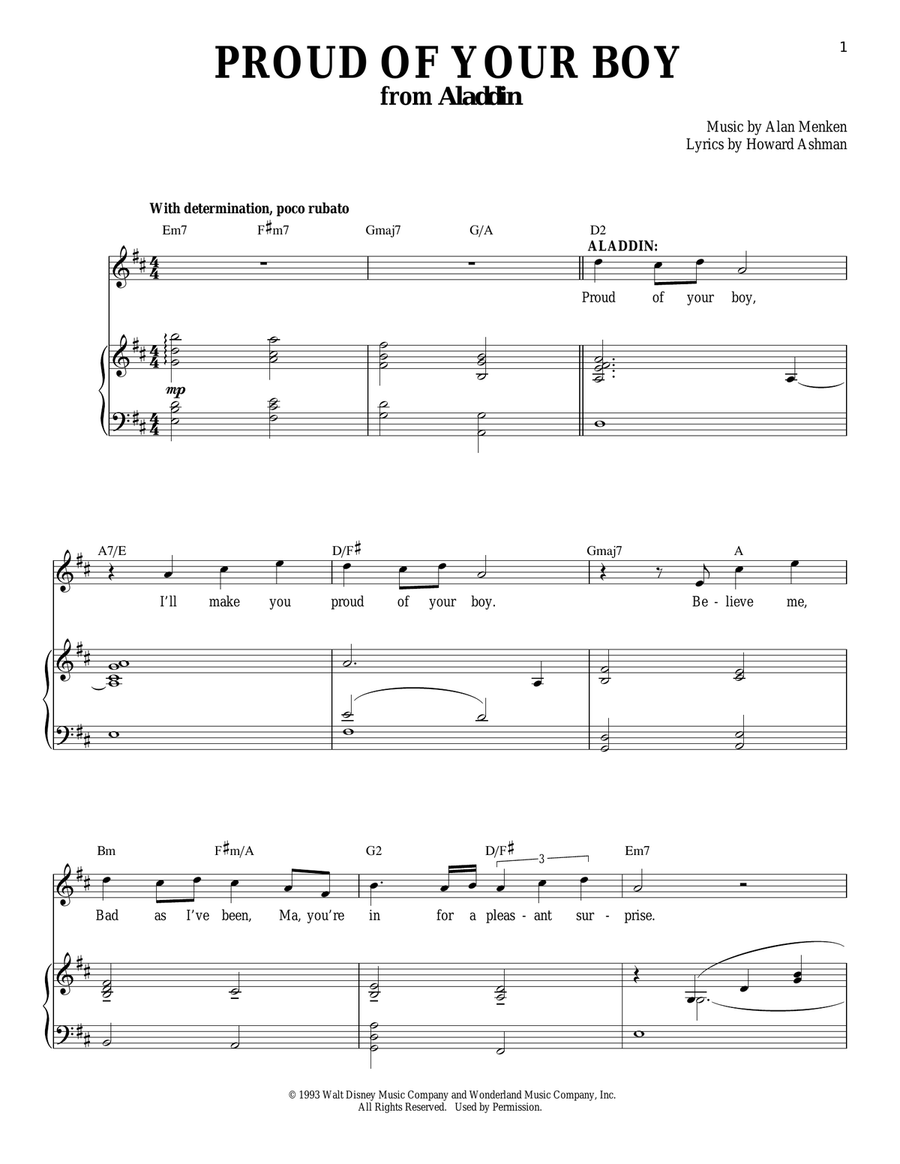 Proud Of Your Boy (from Aladdin) Piano, Vocal scores gallery preview page 1