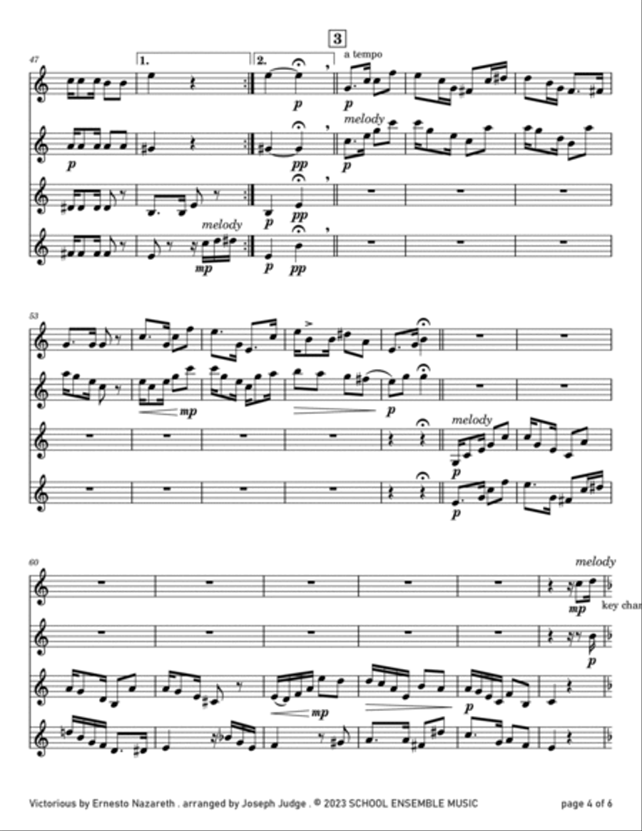 Victorious by Ernesto Nazareth for Clarinet Quartet in Schools Clarinet Quartet scores gallery preview page 4