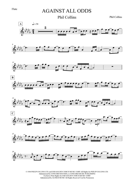 Against All Odds (take A Look At Me Now) by Phil Collins - Flute Solo -  Digital Sheet Music