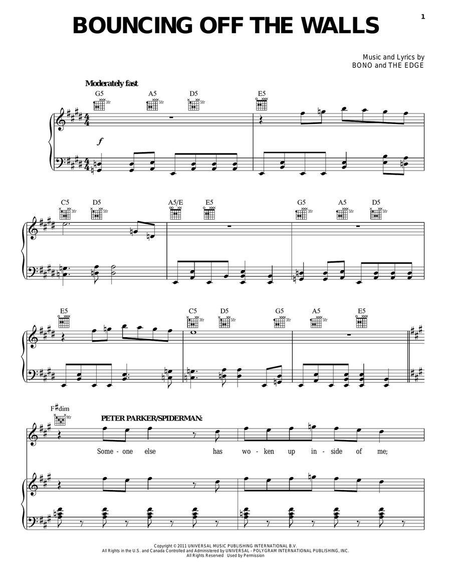 Bouncing Off The Walls Piano, Vocal, Guitar scores gallery preview page 1