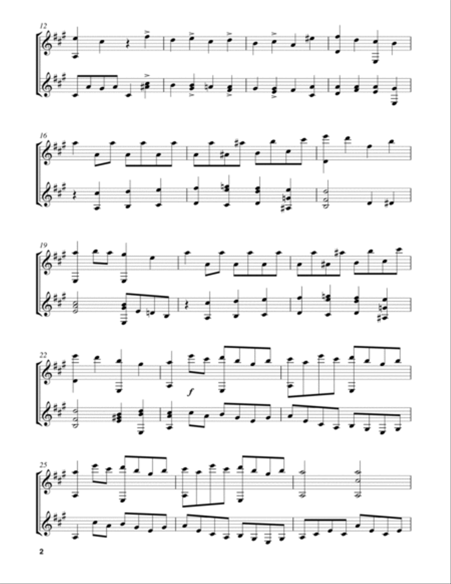 Classical Guitar Duet in A Major Acoustic Guitar scores gallery preview page 2