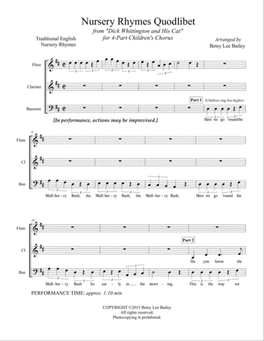 Nursery Rhymes Quodlibet, 4-Part Children's Chorus SA scores gallery preview page 2