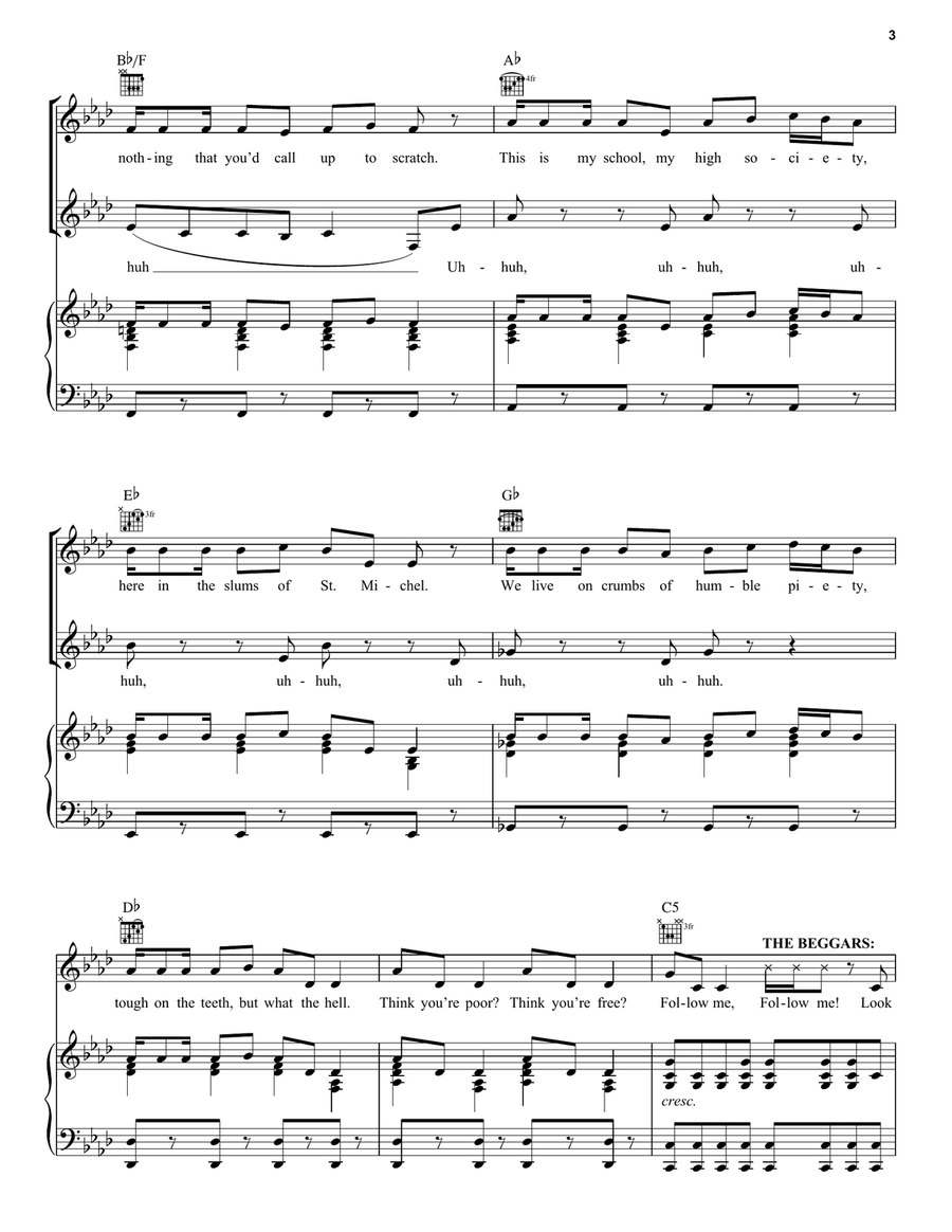 Look Down (Gavroche) Piano, Vocal, Guitar scores gallery preview page 3