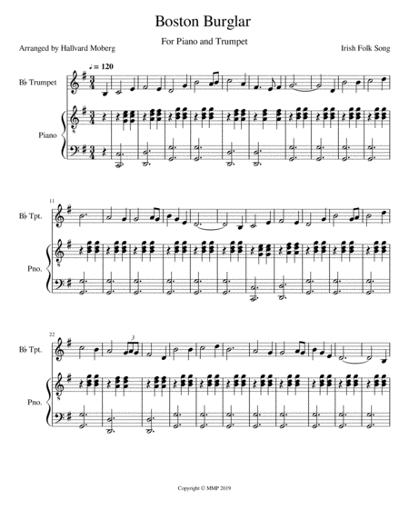 Boston Burglar - Traditional Irish Folk Song | Arranged by Hallvard M. Moberg | Piano & Trumpet image number null