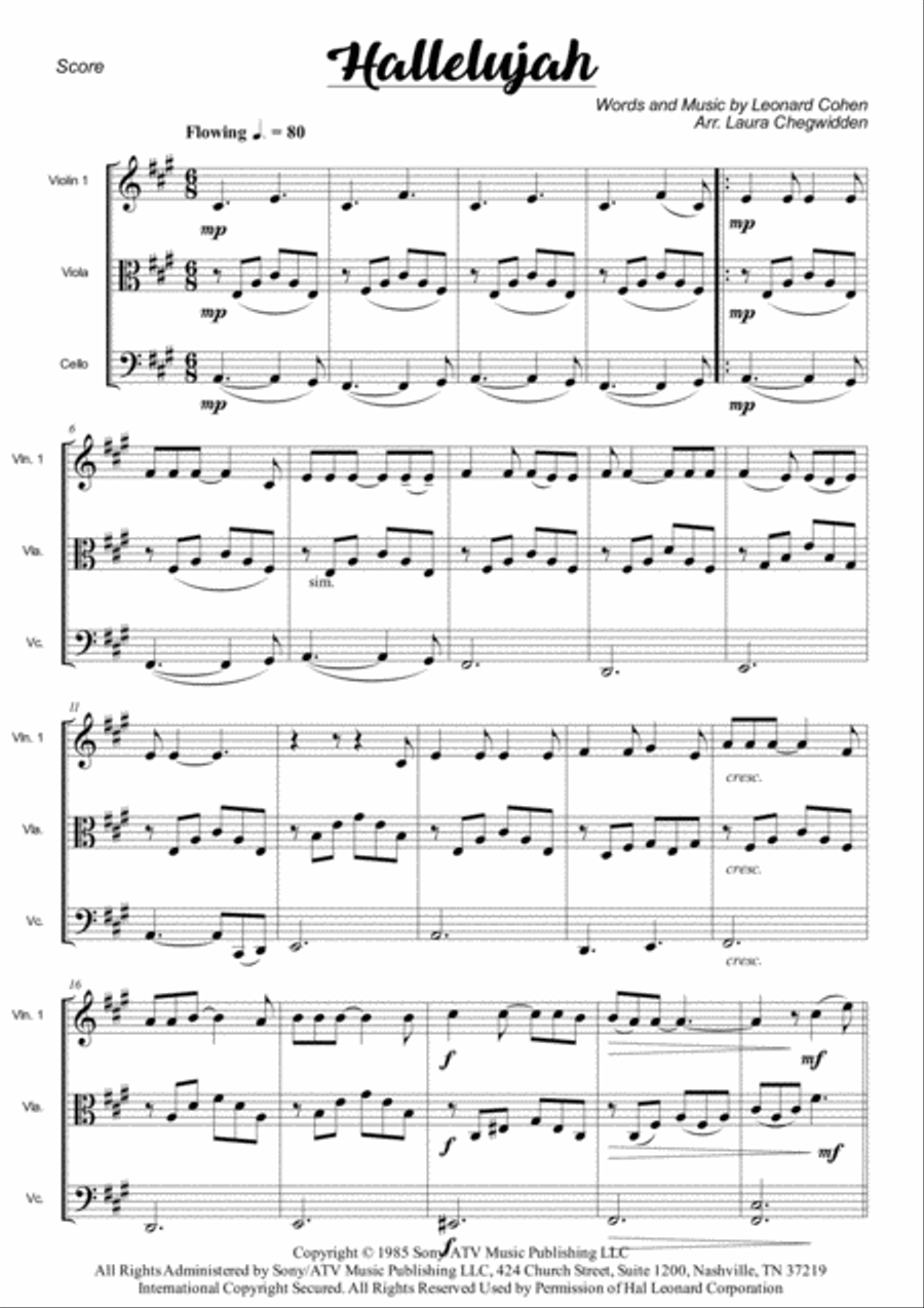 Hallelujah String Trio scores gallery preview page 3