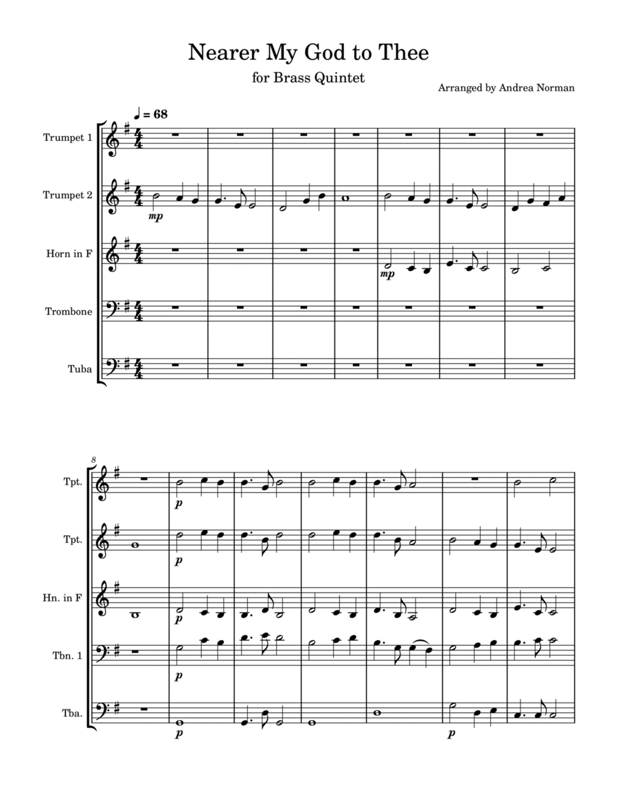 Nearer My God to Thee Brass Quintet scores gallery preview page 1