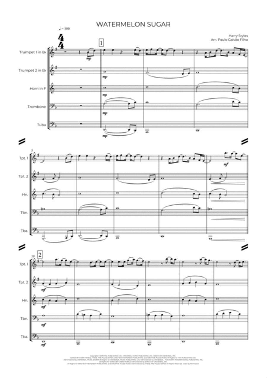 Watermelon Sugar Watermelon Sugar Brass Ensemble scores gallery preview page 2