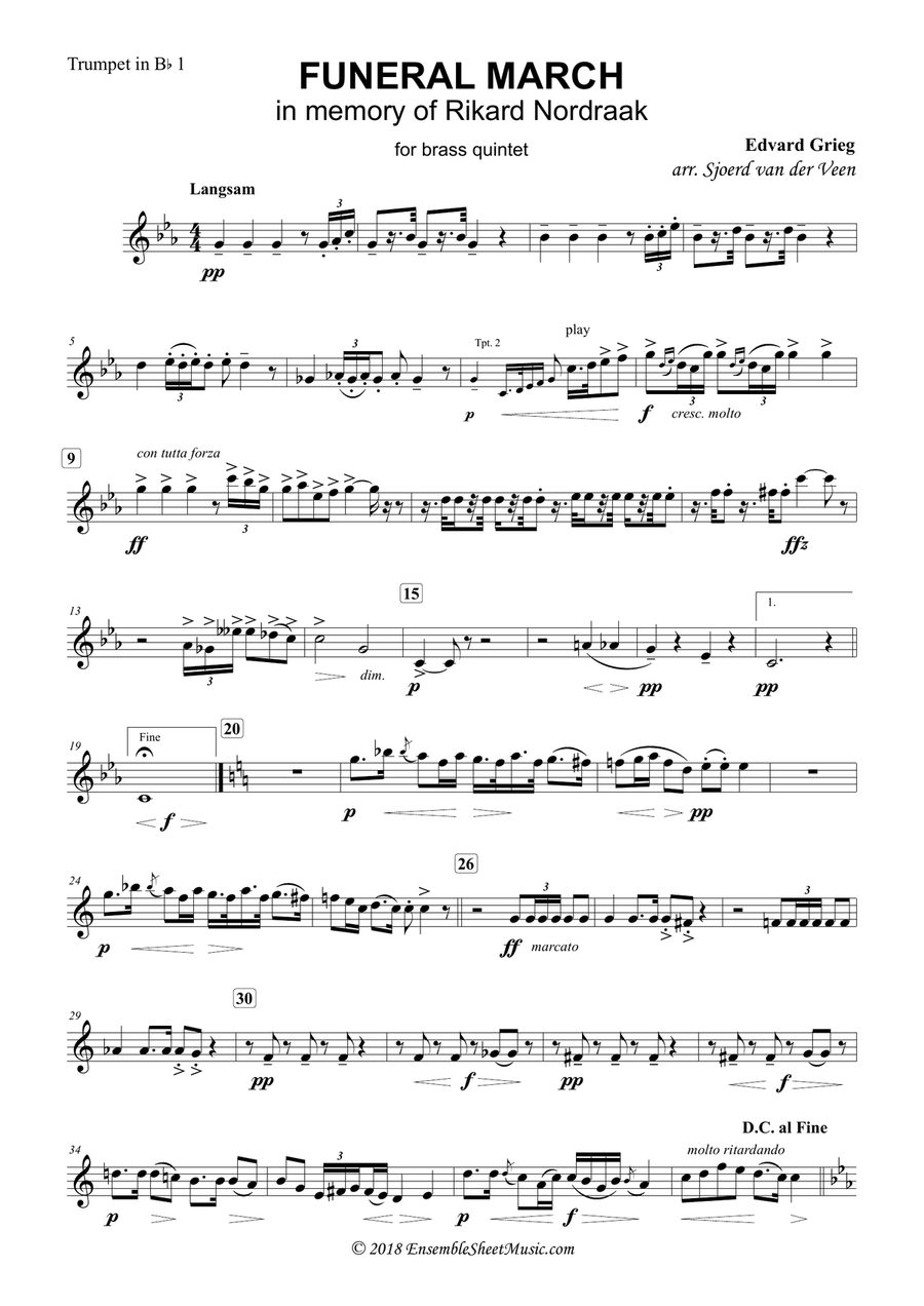 Funeral March in memory of Rikard Nordraak Brass Ensemble scores gallery preview page 5