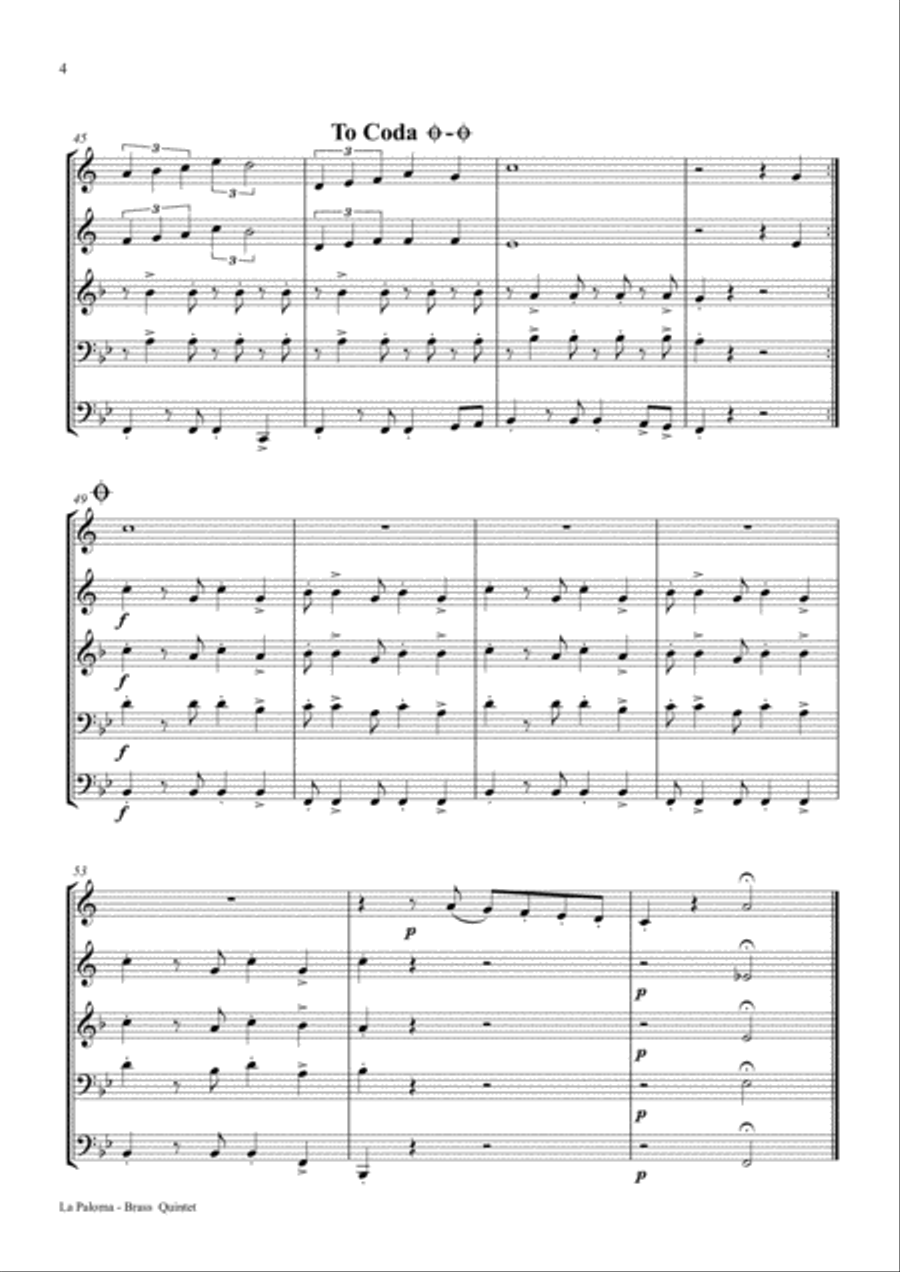 La Paloma - Spanish Habanera - Brass Quintet Brass Quintet scores gallery preview page 4