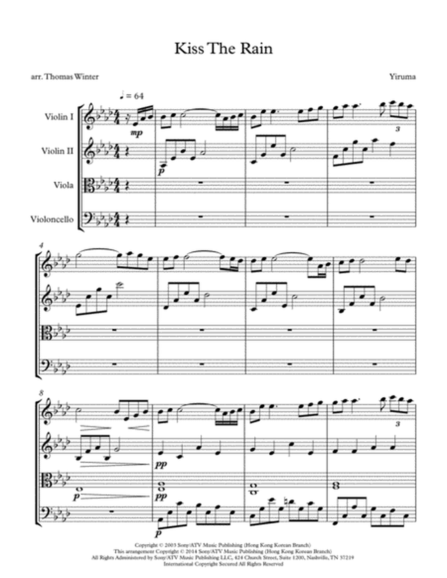 Kiss The Rain (Yiruma) String Quartet, Trio, Duo or Solo Violin image number null