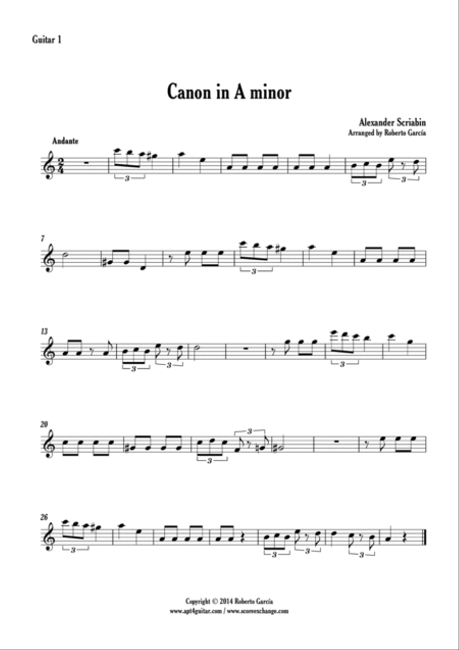Canon in A minor Guitar Ensemble scores gallery preview page 4