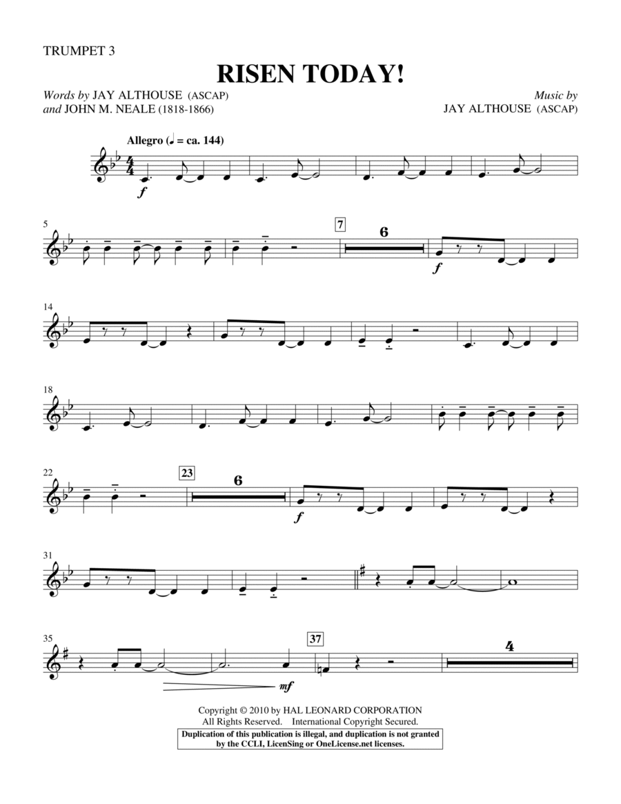 Risen Today! - Trumpet 3 in Bb Choir scores gallery preview page 1