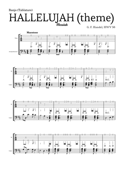 Aleluia (HALLELUJAH), of the Messiah - for Banjo (Tablature) and accompaniment image number null
