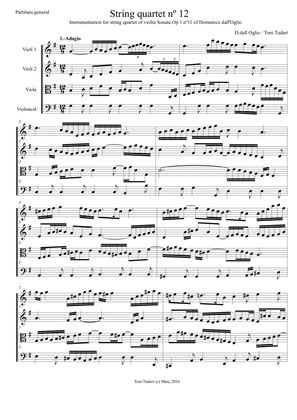 String quartet nº12 (arrangement of Domenico dall'Oglio violin sonata Op.1 nº11)