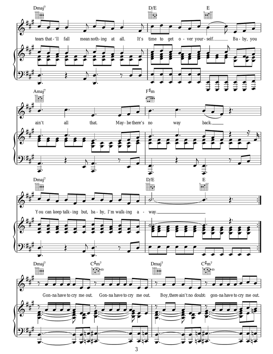 Cry Me Out Piano, Vocal, Guitar scores gallery preview page 3