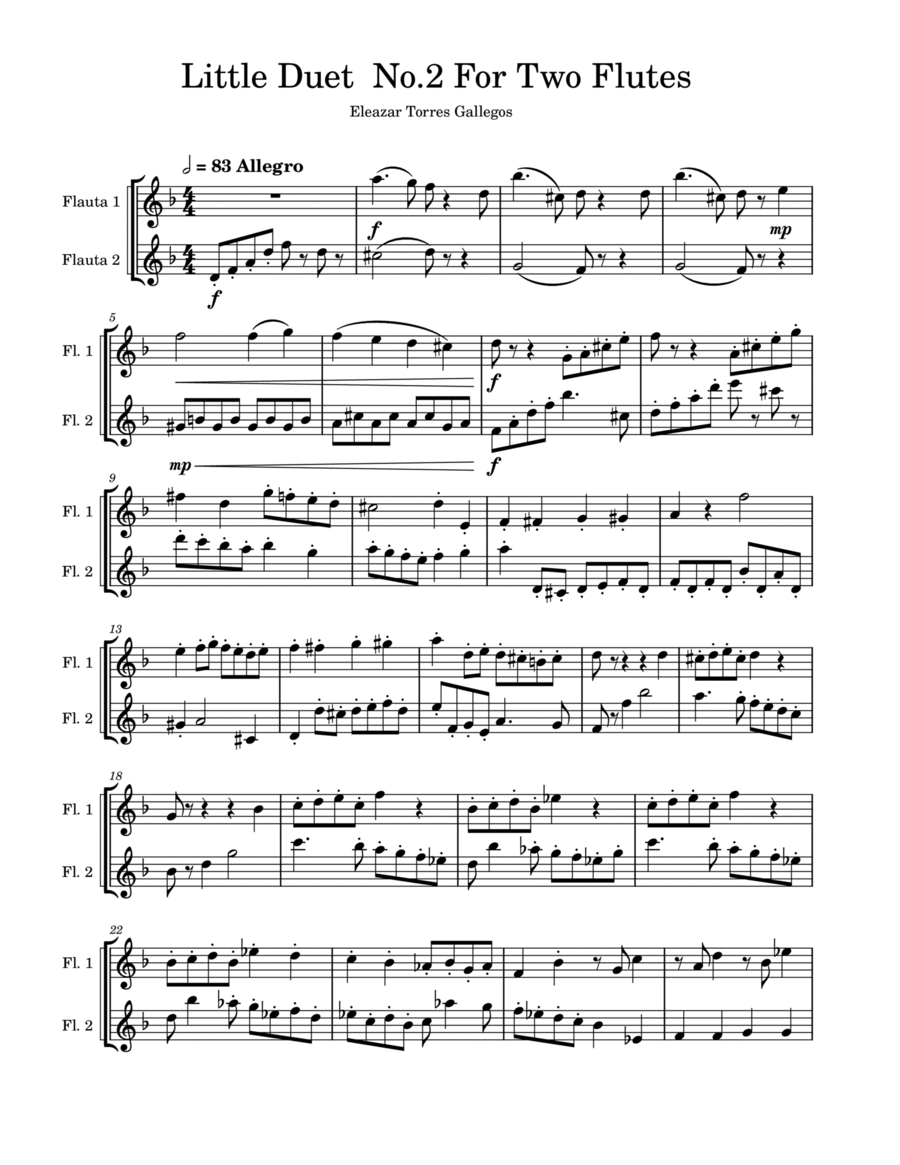 Little Duet No.2 For Two Flutes Flute Duet scores gallery preview page 1