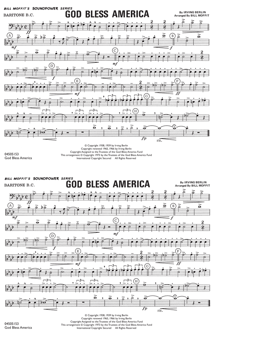 God Bless America - Baritone B.C. Marching Band scores gallery preview page 1
