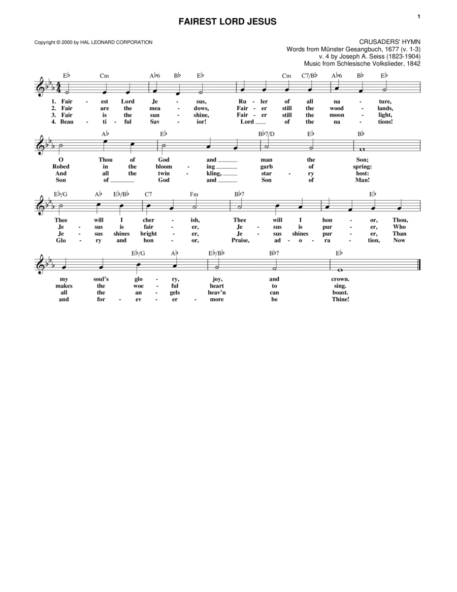 Fairest Lord Jesus Piano scores gallery preview page 1