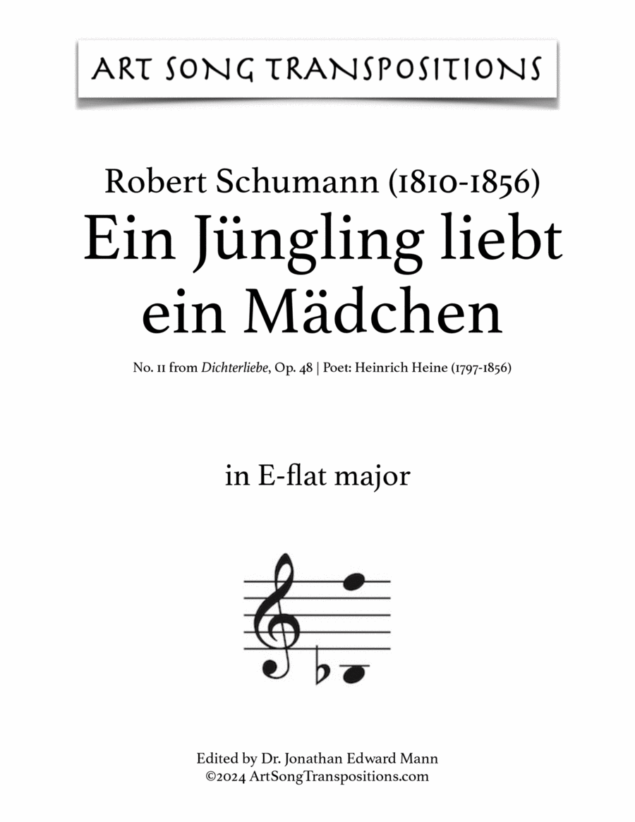 SCHUMANN: Ein Jüngling liebt ein Mädchen, Op. 48 no. 11 (transposed to E-flat major) Voice scores gallery preview page 1