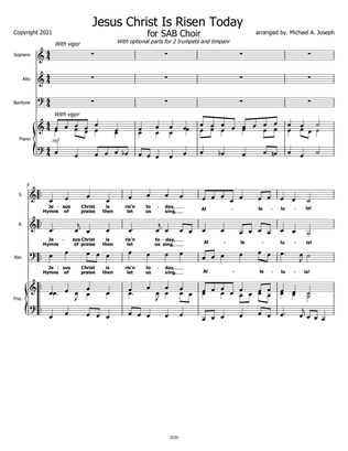 Jesus Christ is Risen Today - An original arrangement for SAB Choir (with available parts for 2 trum