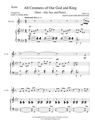 ALL CREATURES OF OUR GOD AND KING (Duet – Alto Sax and Piano/Score and Parts)