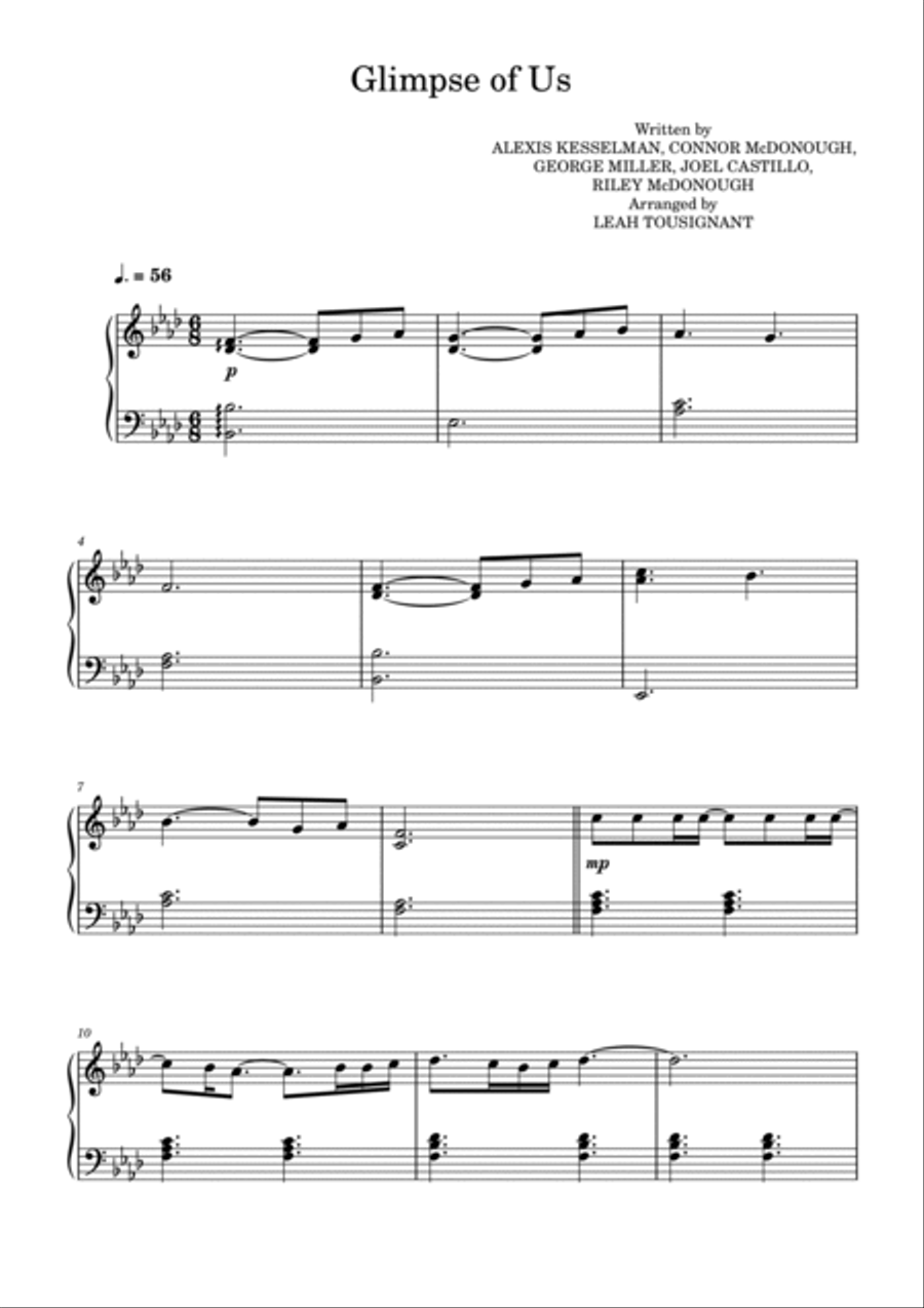 Glimpse Of Us Piano Solo scores gallery preview page 2