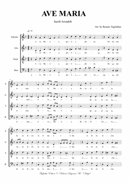 AVE MARIA - J- Arcadelt - Arr. by Renato Tagliabue - Score Only image number null