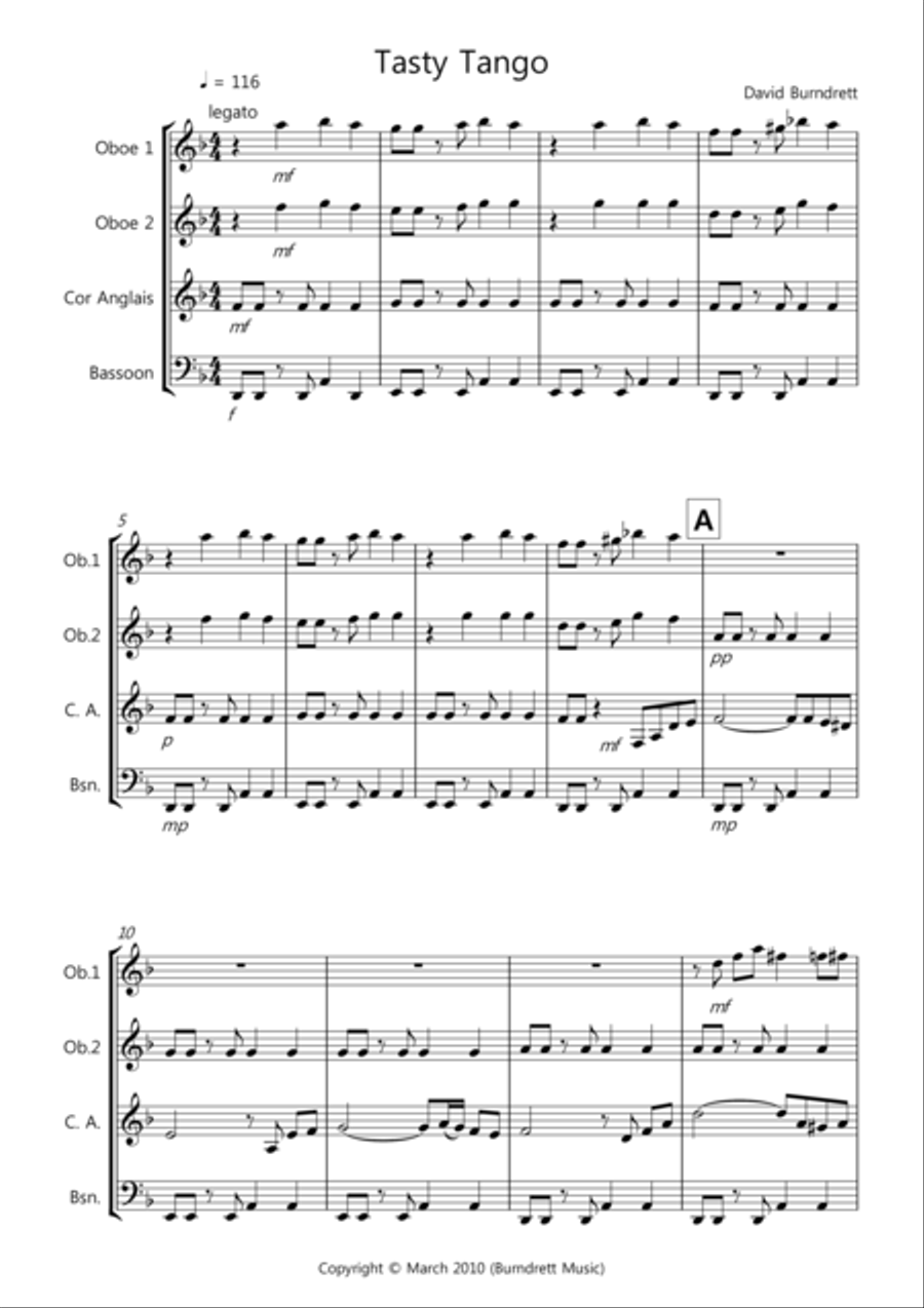 Tasty Tango for Double Reed Quartet Bassoon scores gallery preview page 1