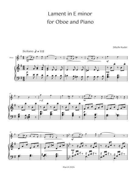 Lament in E minor for Oboe and Late Intermediate Piano image number null