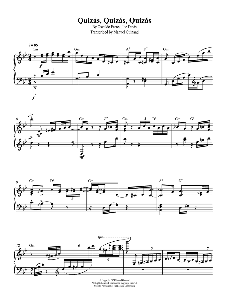 Quizas, Quizas, Quizas (Perhaps, Perhaps, Perhaps) Piano Solo scores gallery preview page 1